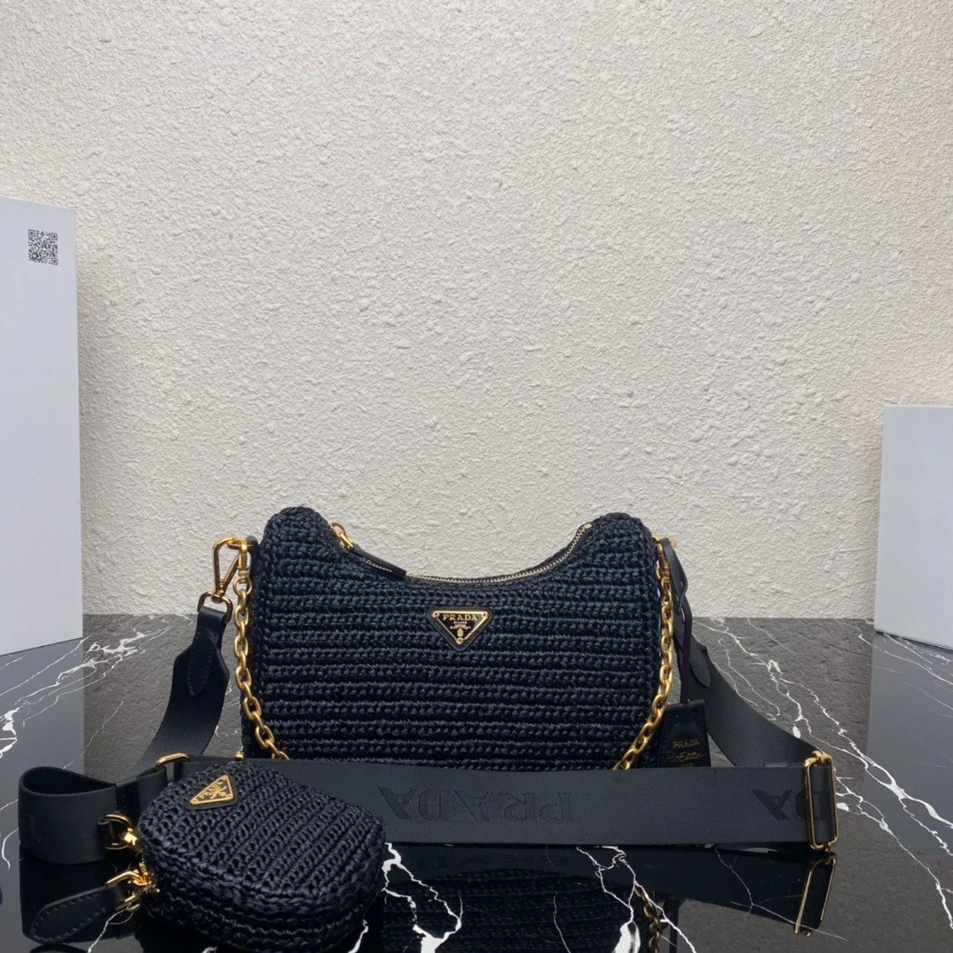 Prada Re-Edition 2005 Shoulder Bag In Black Raffia - Image 2