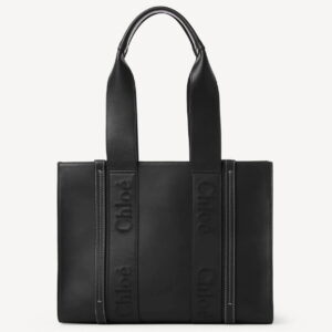 Chloe Woody Medium Tote Bag In Black Calfskin