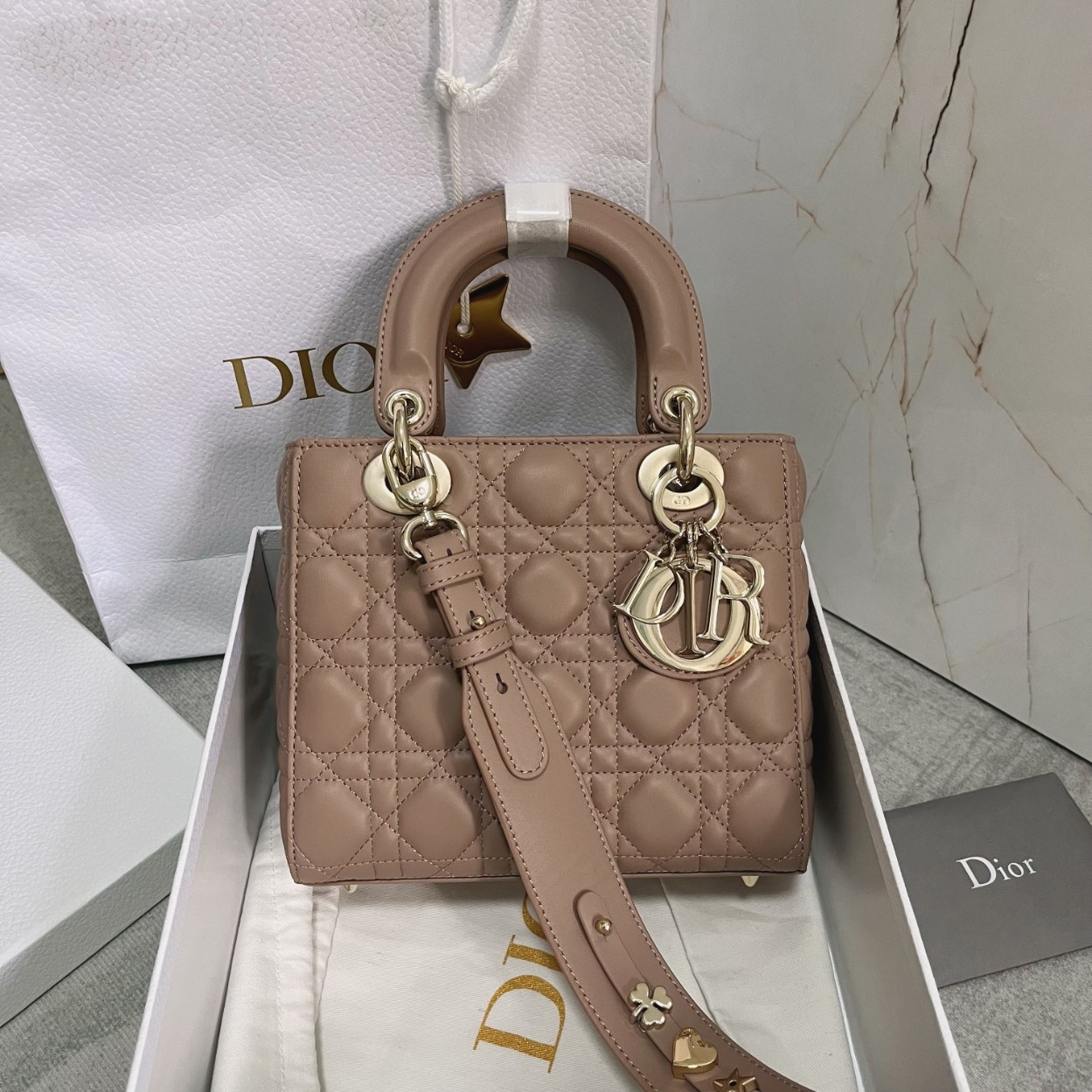 Dior Small Lady Dior My ABCDior Bag In Hazelnut Lambskin - Image 8