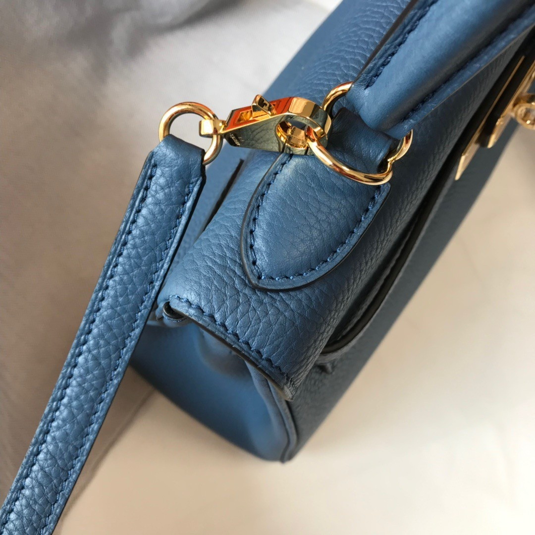 Hermes Kelly 32cm Retourne Bag in Blue Agate Clemence Leather GHW - Image 5