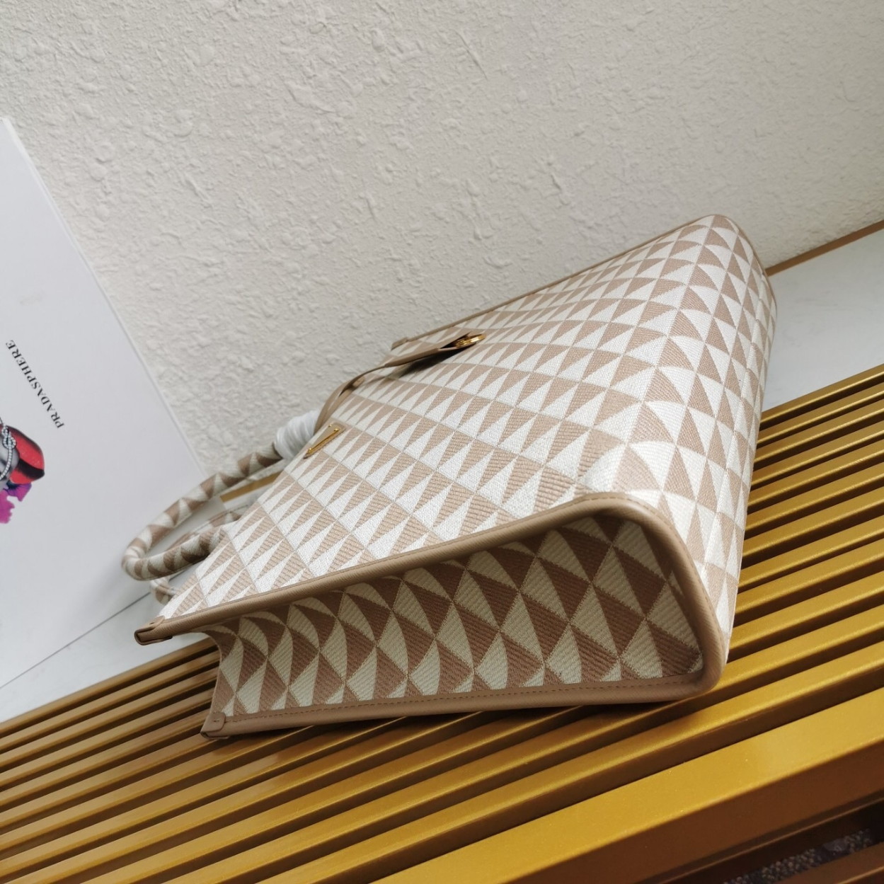 Prada Symbole Small Bag In Beige/White Jacquard Fabric - Image 2