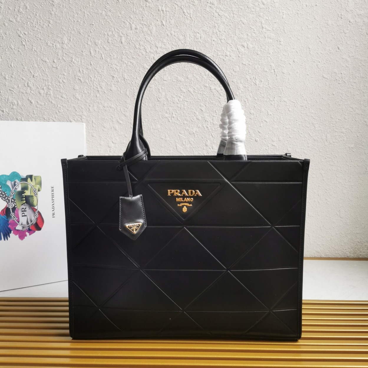 Prada Symbole Large Bag with Topstitching in Black Leather - Image 3