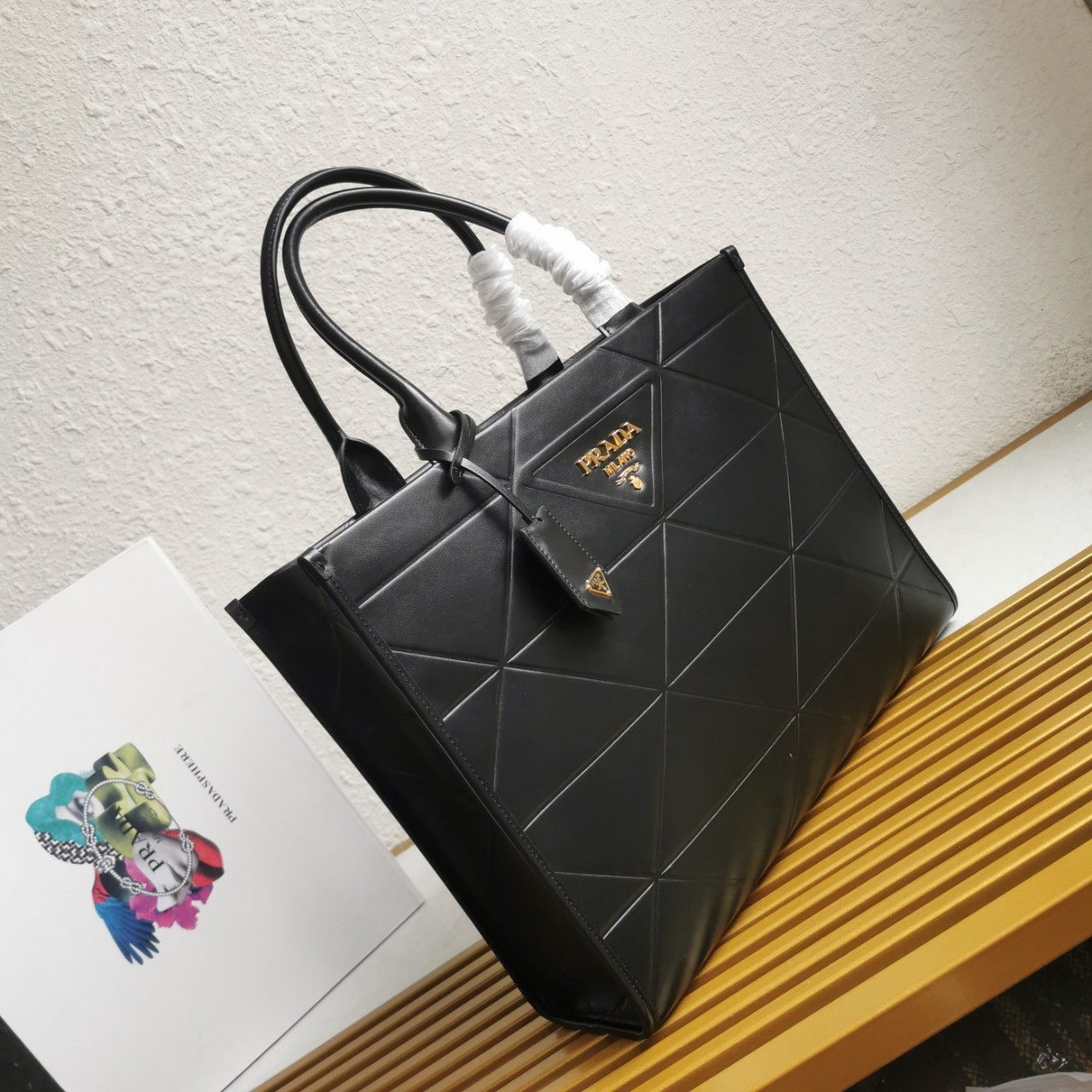 Prada Symbole Large Bag with Topstitching in Black Leather - Image 4