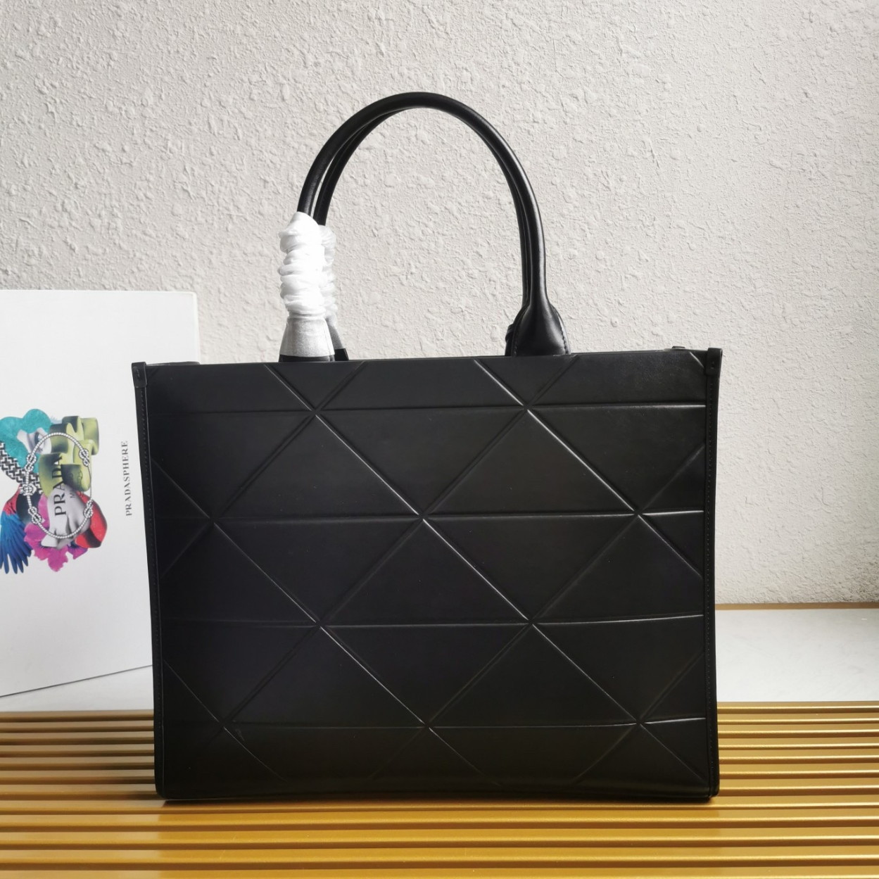 Prada Symbole Large Bag with Topstitching in Black Leather - Image 8