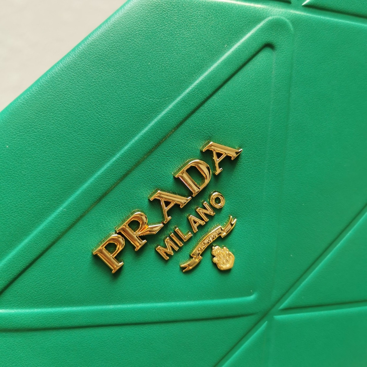 Prada Symbole Small Bag with Topstitching in Green Leather - Image 10