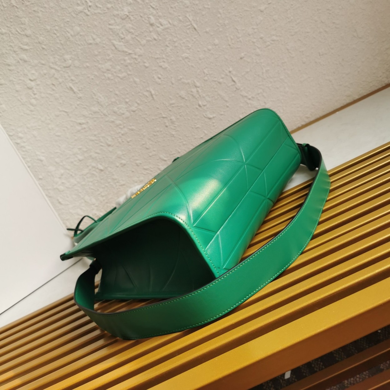 Prada Symbole Small Bag with Topstitching in Green Leather - Image 2