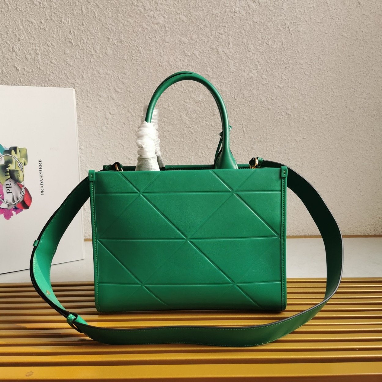 Prada Symbole Small Bag with Topstitching in Green Leather - Image 3