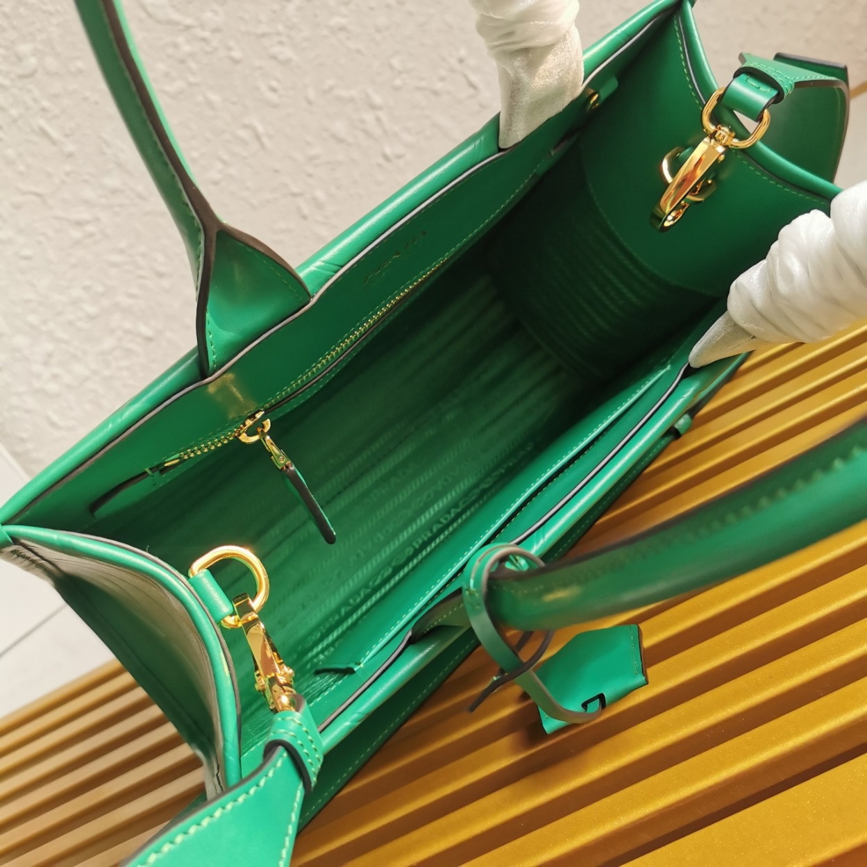 Prada Symbole Small Bag with Topstitching in Green Leather - Image 6