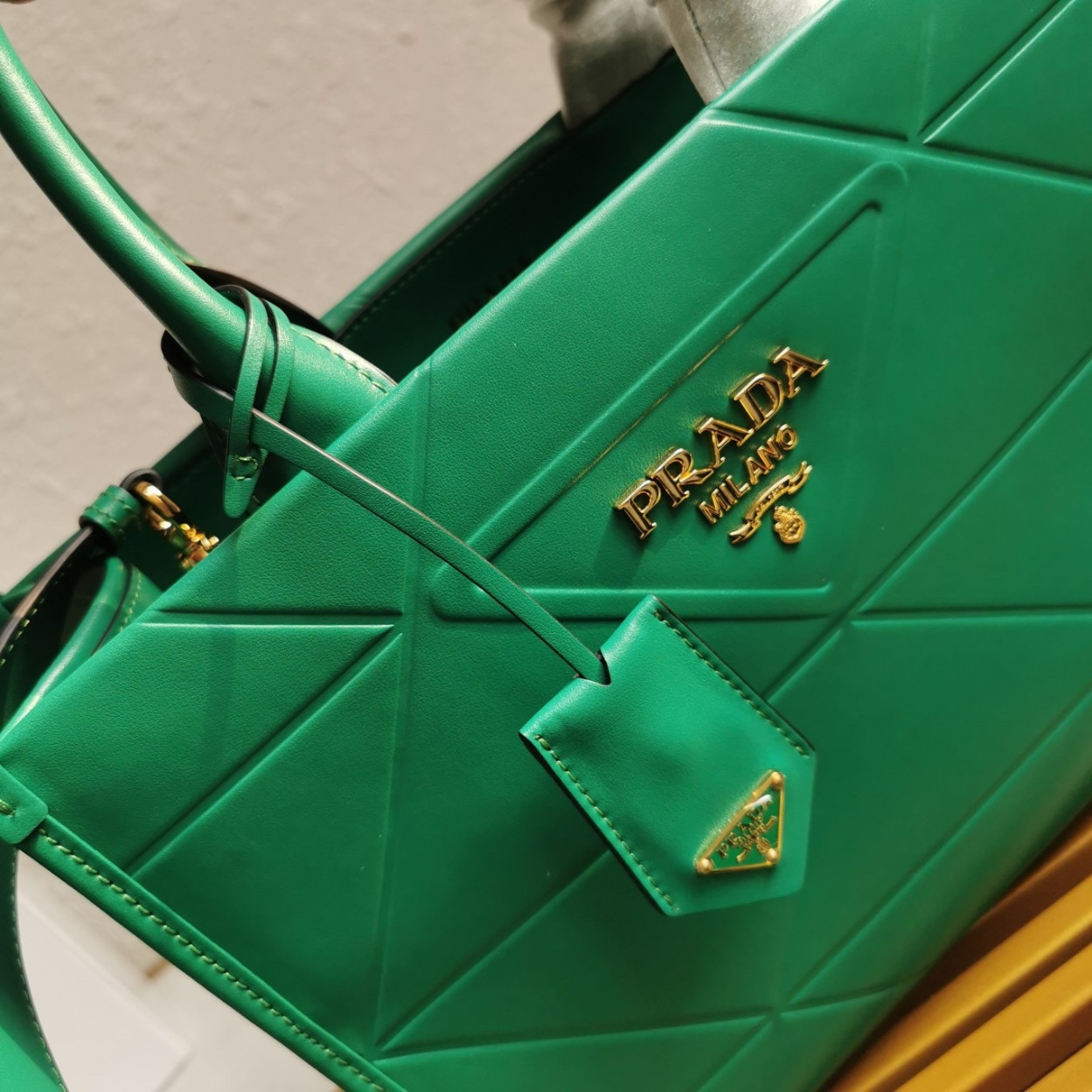Prada Symbole Small Bag with Topstitching in Green Leather - Image 7
