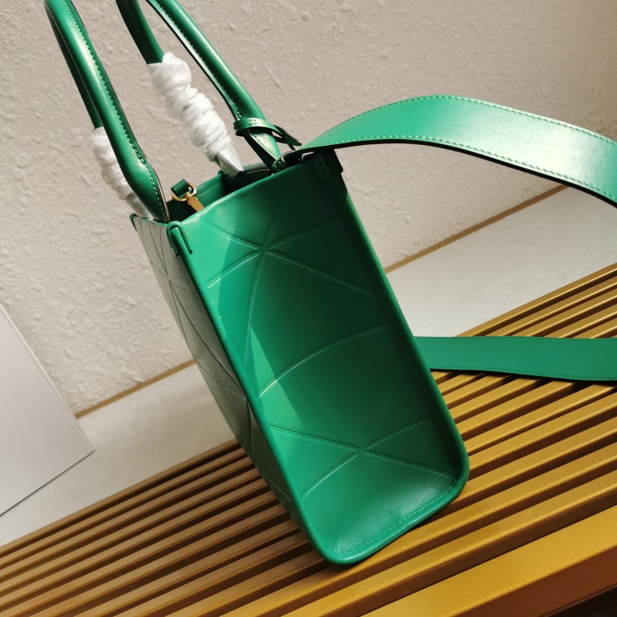 Prada Symbole Small Bag with Topstitching in Green Leather - Image 8