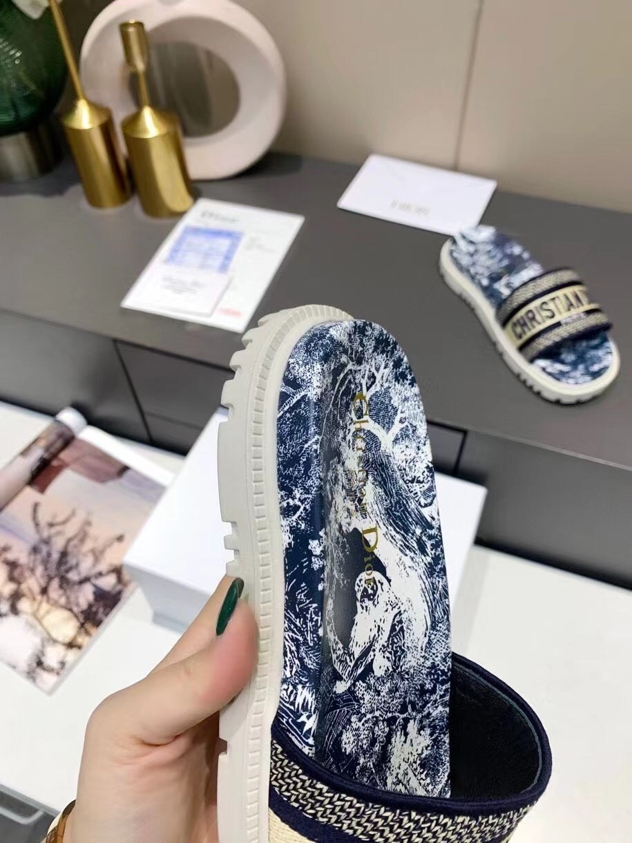 Dior Dway Slides In Blue Toile de Jouy Flowers Embroidered Cotton - Image 5