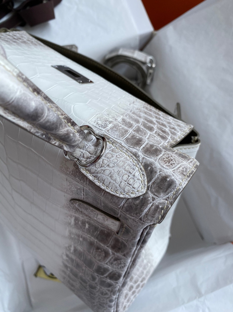 Hermes Kelly Retourne 28 Handmade Bag In Himalaya Crocodile Niloticus Skin - Image 6