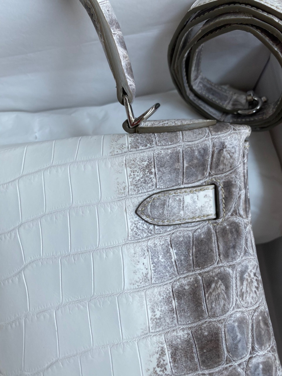 Hermes Kelly Retourne 28 Handmade Bag In Himalaya Crocodile Niloticus Skin - Image 9