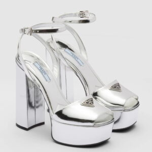 Prada Platform Sandals 135mm In Silver Metallic Leather