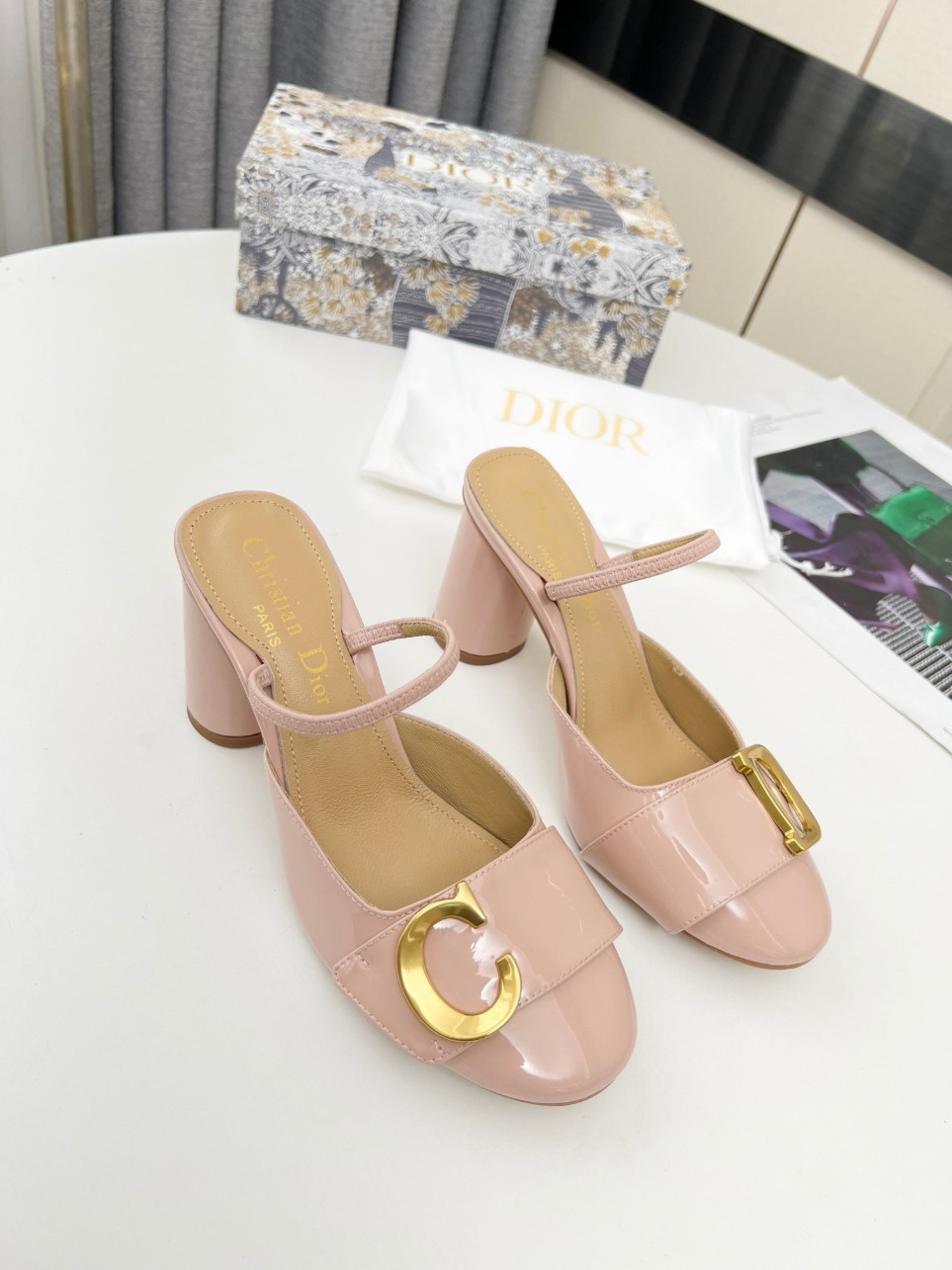 Dior C'est Slingback Pumps 80MM in Nude Patent Calfskin - Image 6