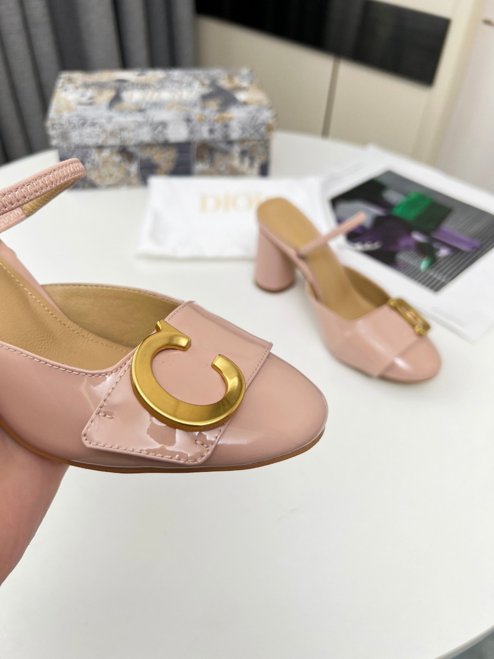 Dior C'est Slingback Pumps 80MM in Nude Patent Calfskin - Image 8