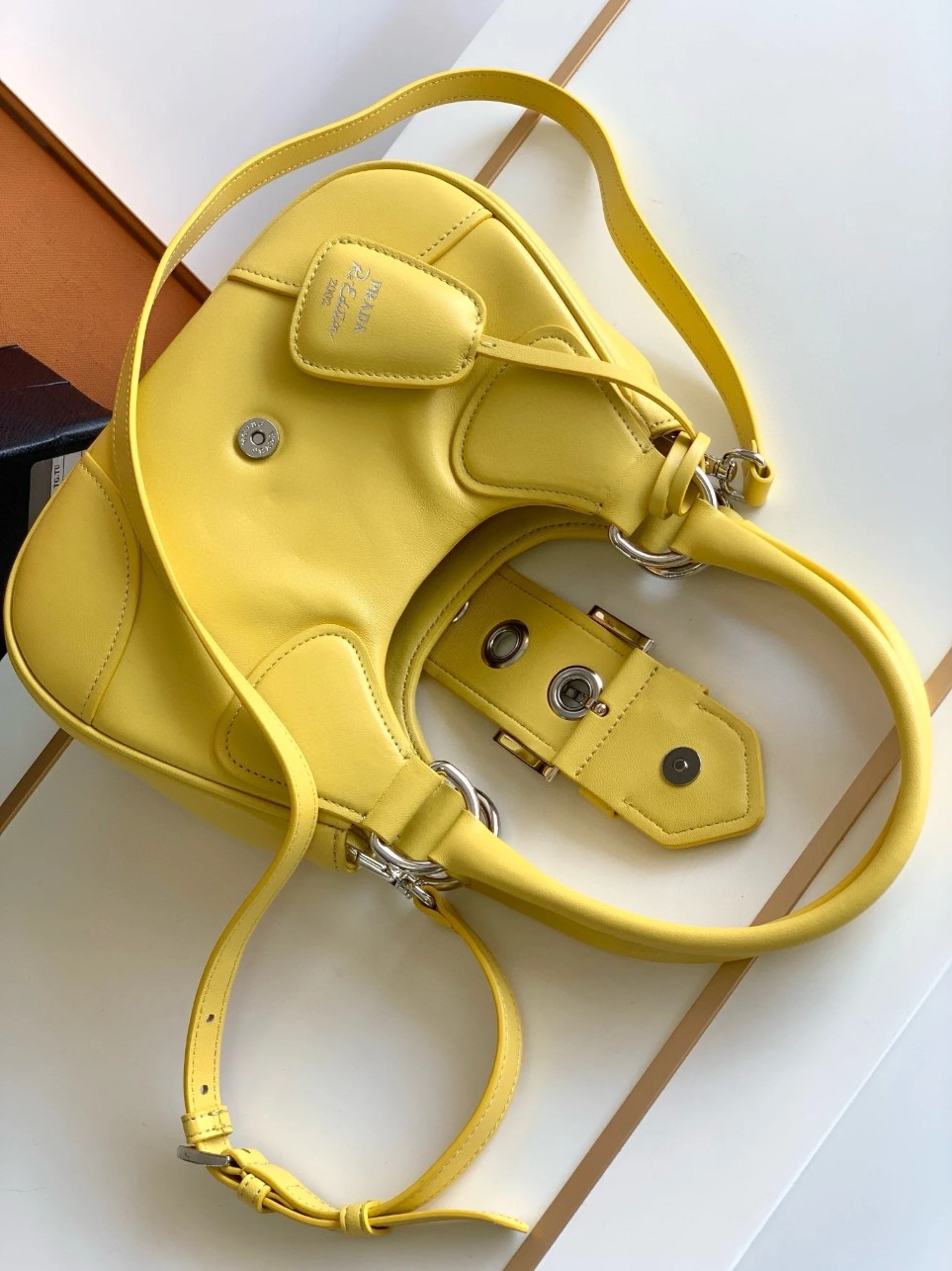 Prada Moon Bag in Yellow Padded Nappa Leather - Image 6