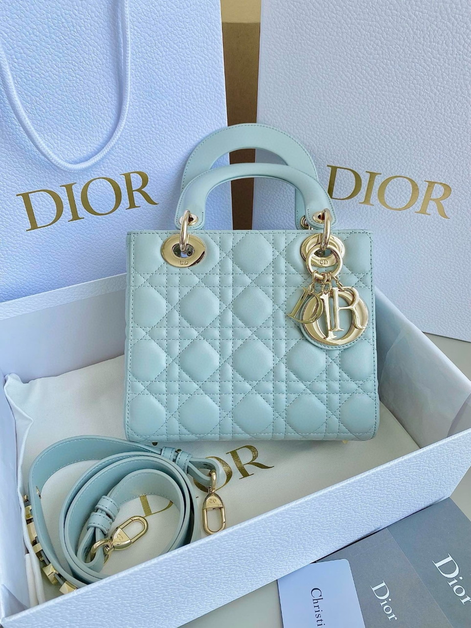 Dior Small Lady Dior My ABCDior Bag in Placid Blue Lambskin - Image 11