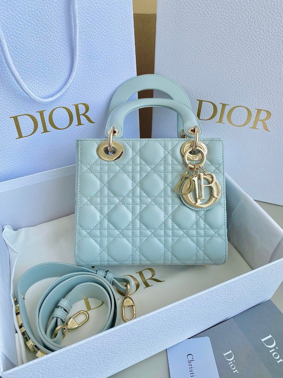 Dior Small Lady Dior My ABCDior Bag in Placid Blue Lambskin - Image 5