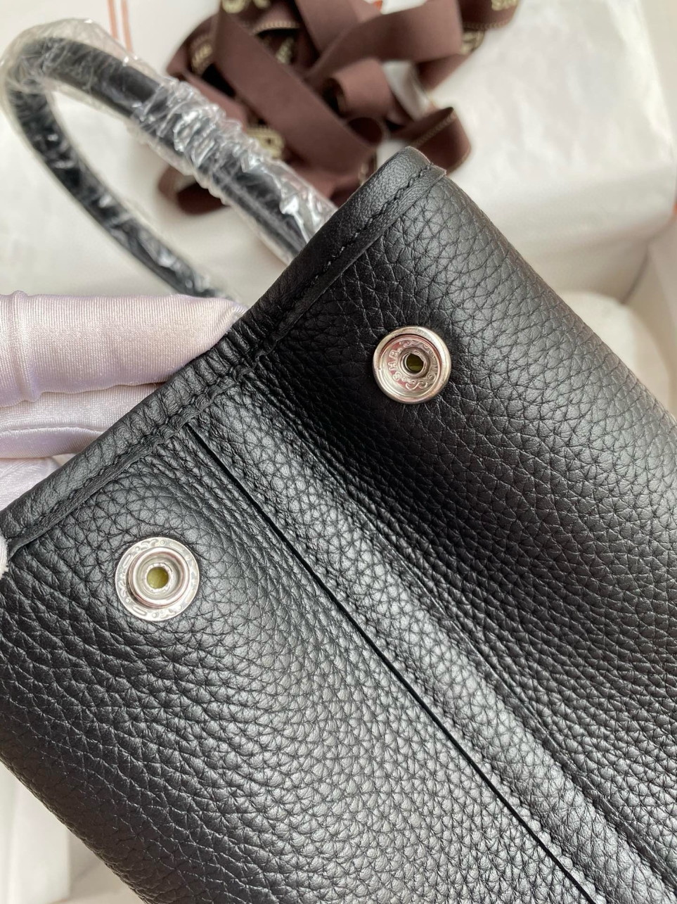 Hermes Garden Party 30 Handmade Bag in Black Clemence Leather - Image 5