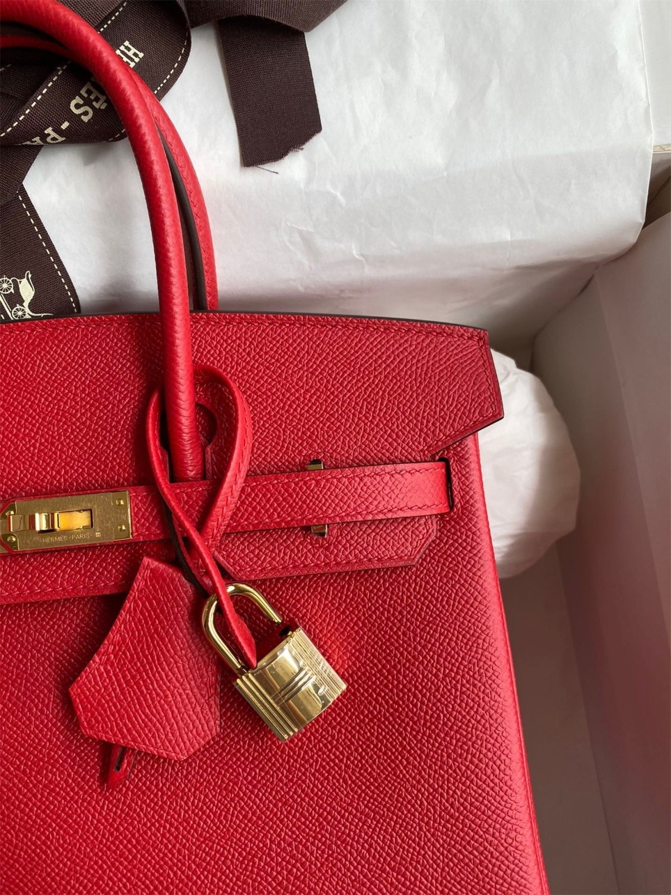 Hermes Birkin 25 Retourne Handmade Bag In Red Epsom Calfskin - Image 4