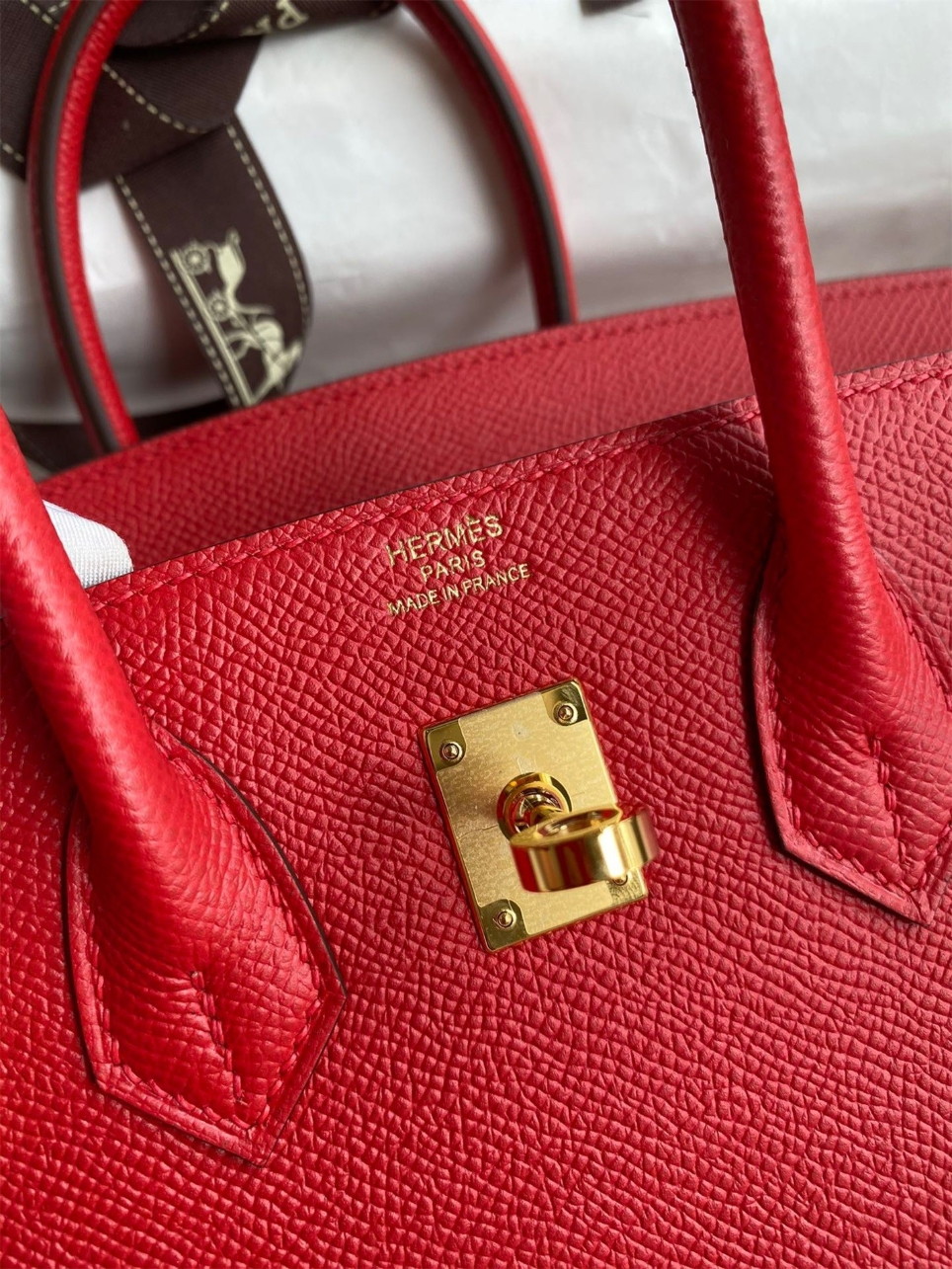 Hermes Birkin 25 Retourne Handmade Bag In Red Epsom Calfskin - Image 6