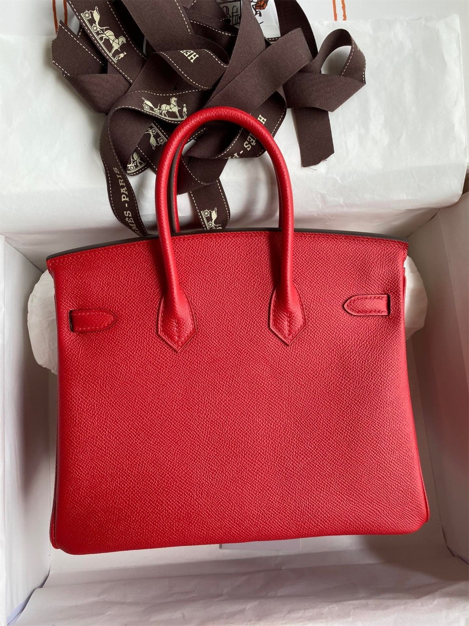 Hermes Birkin 25 Retourne Handmade Bag In Red Epsom Calfskin - Image 7