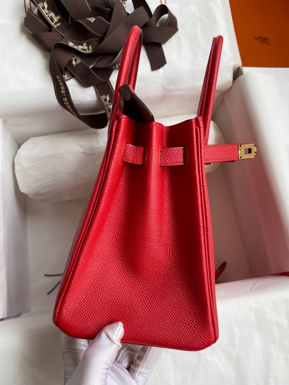 Hermes Birkin 25 Retourne Handmade Bag In Red Epsom Calfskin - Image 8