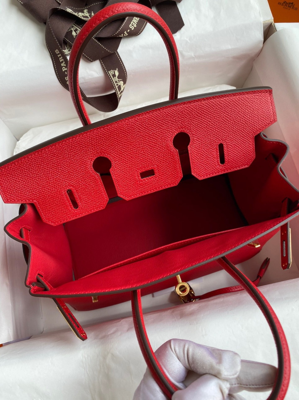 Hermes Birkin 25 Retourne Handmade Bag In Red Epsom Calfskin - Image 9