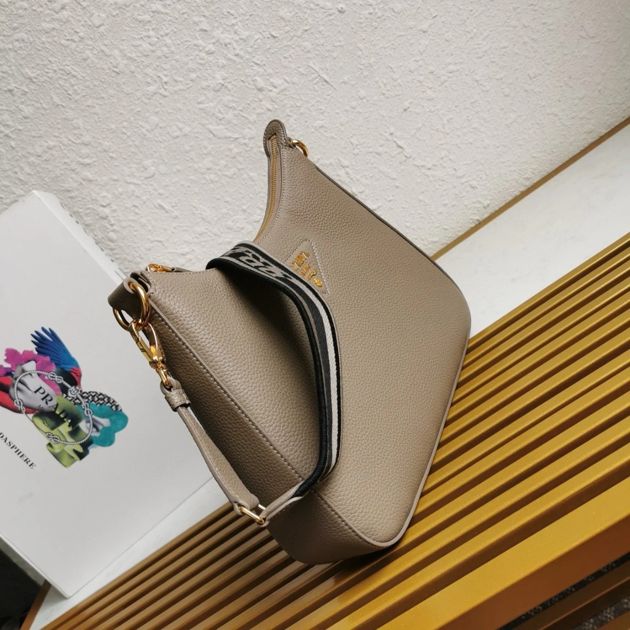 Prada Shoulder Bag in Grey Grained Leather - Image 8