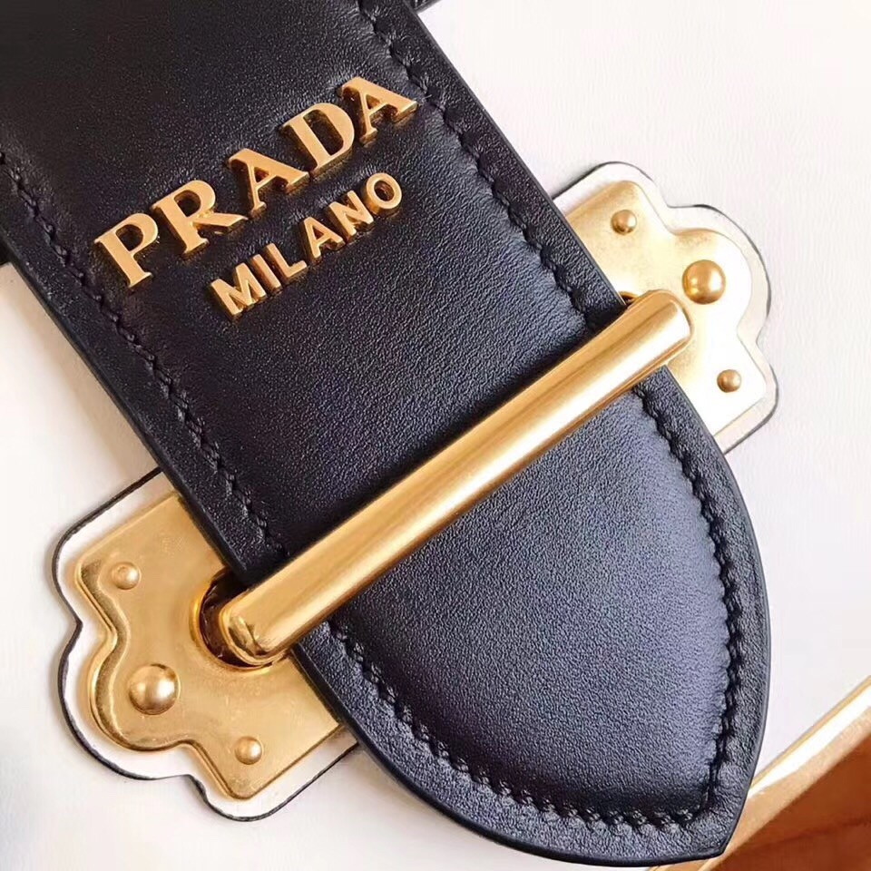 Prada Cahier Shoulder Bag In White/Black Leather - Image 4