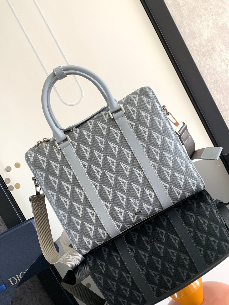 Dior Lingot Briefcase in Grey CD Diamond Canvas - Image 2