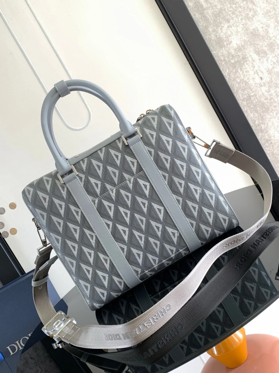 Dior Lingot Briefcase in Grey CD Diamond Canvas - Image 4