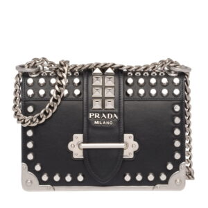 Prada Cahier Black Leather Shoulder Bag with Studded