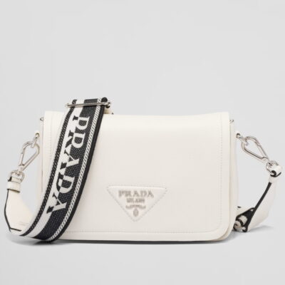 Prada Flap Shoulder Bag in White Grained Leather
