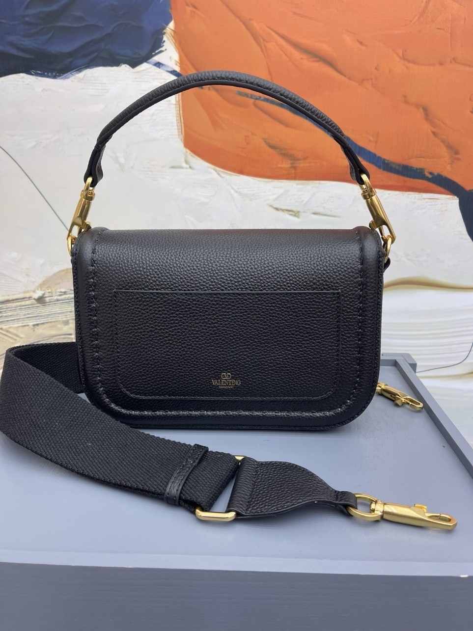 Valentino Alltime Shoulder Bag in Black Grained Leather - Image 3