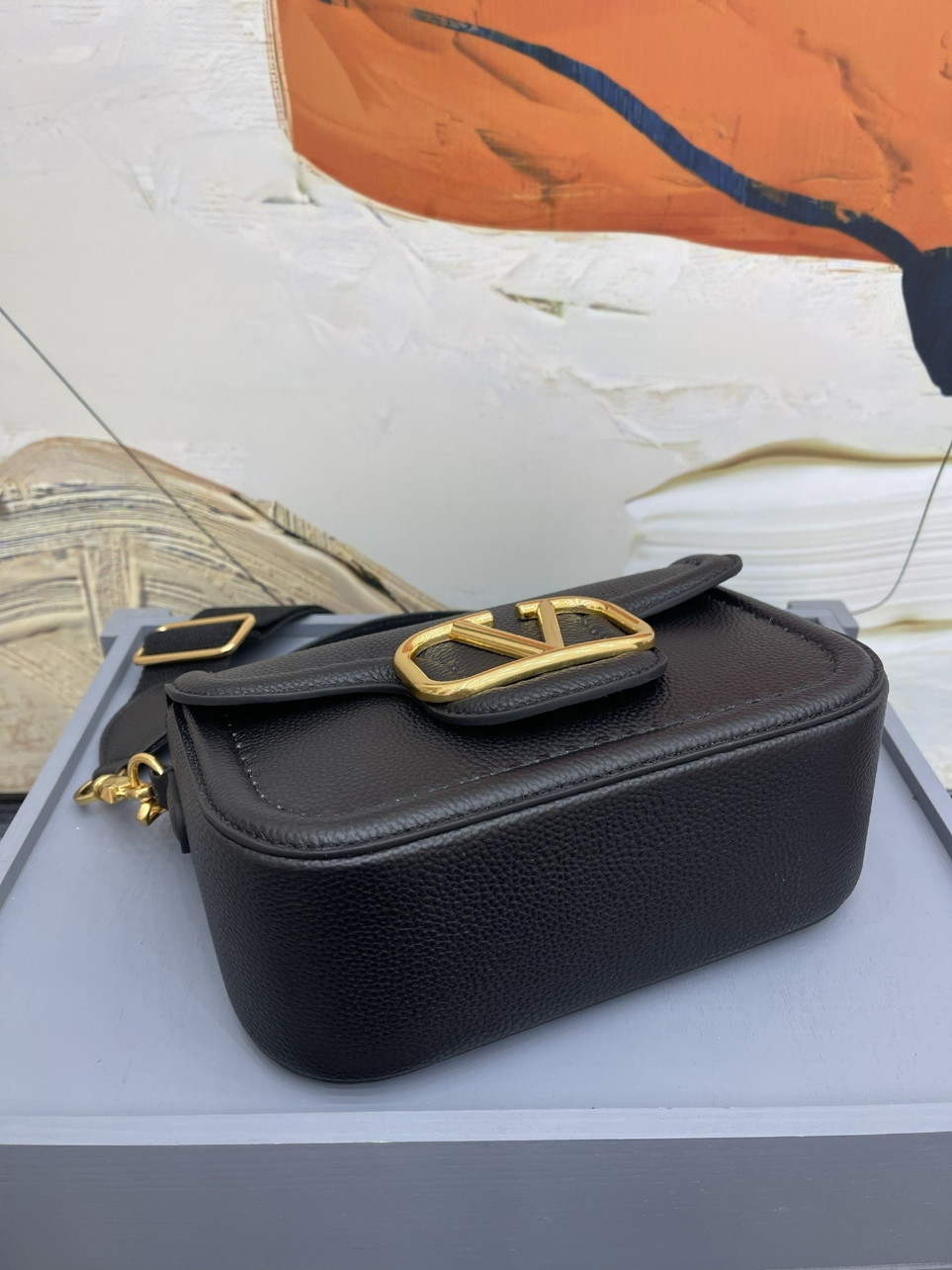 Valentino Alltime Shoulder Bag in Black Grained Leather - Image 4