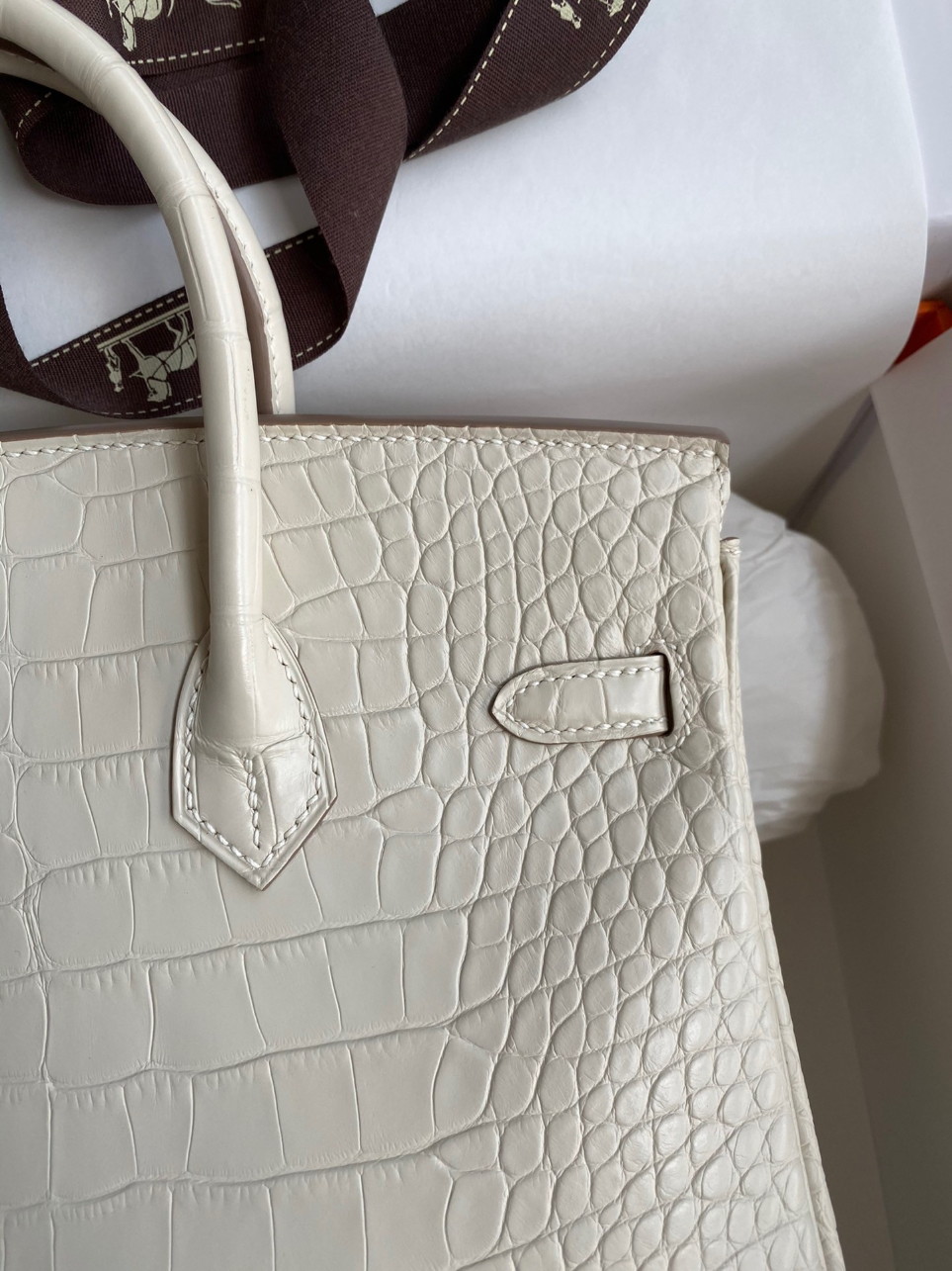 Hermes Birkin 25 Retourne Handmade Bag In Beton Matte Alligator Leather - Image 6