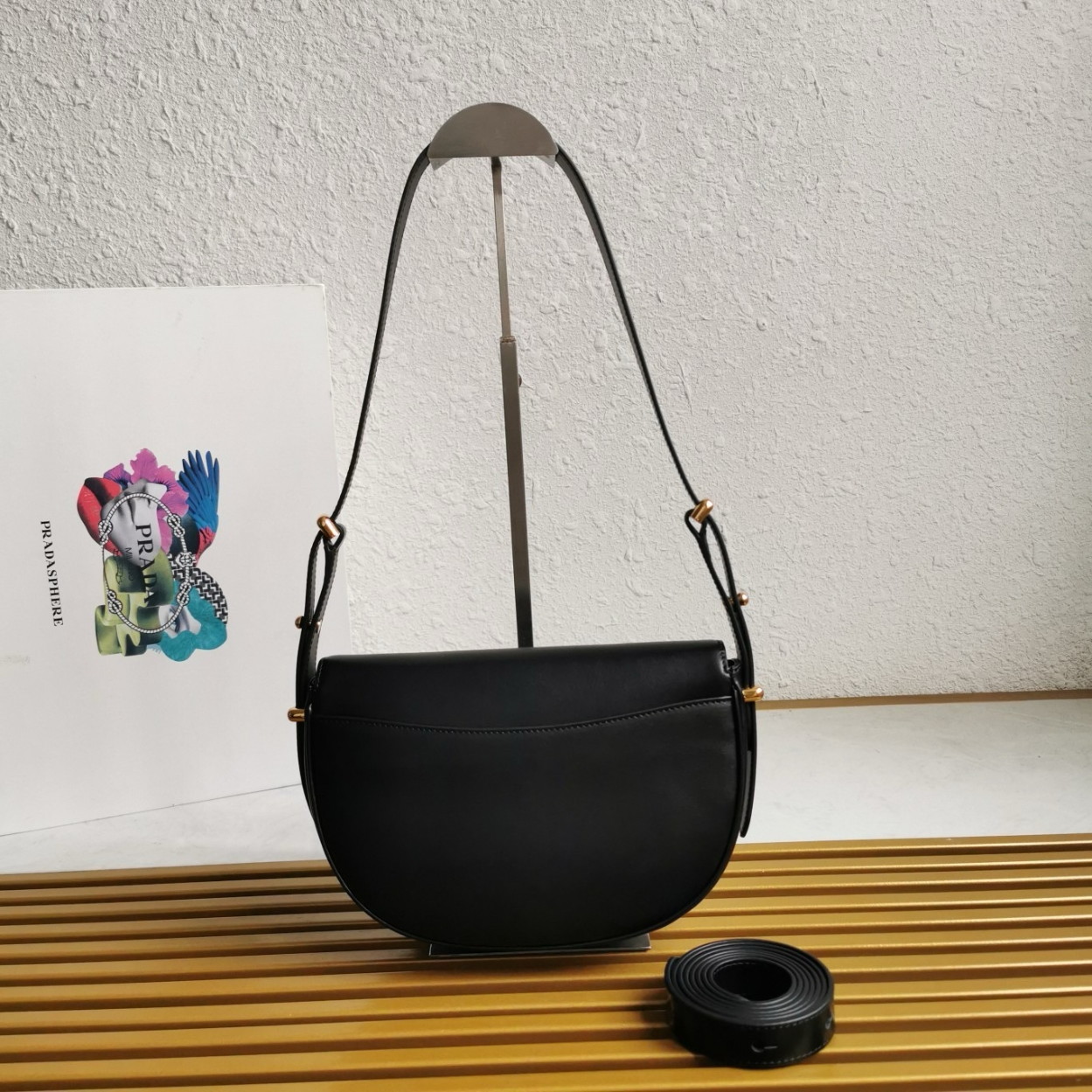 Prada Arque Shoulder Bag with Flap in Black Leather - Image 10