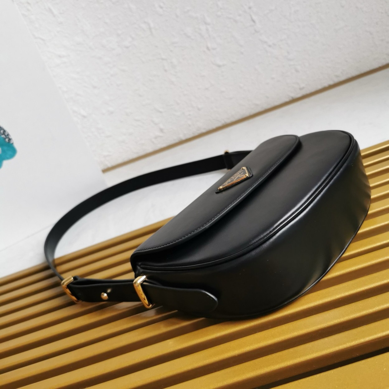 Prada Arque Shoulder Bag with Flap in Black Leather - Image 6