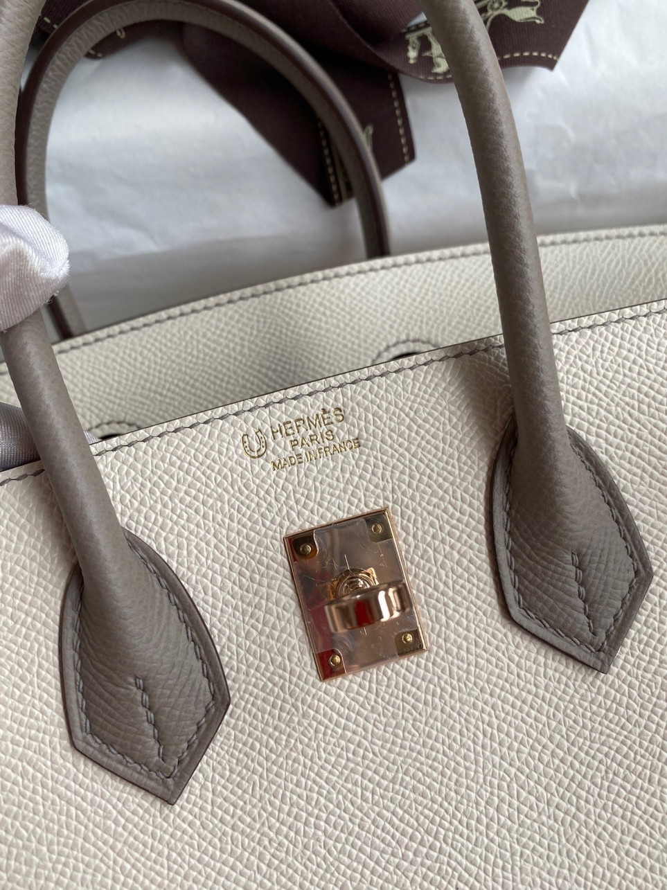 Hermes HSS Birkin 25 Bicolor Bag in Craie and Gris Asphalt Epsom Calfskin - Image 5