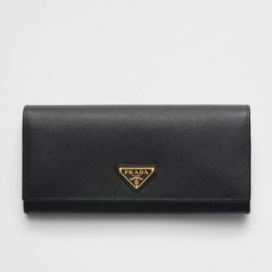 Prada Flap Continental Wallet in Black Saffiano Leather