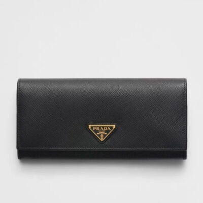 Prada Flap Continental Wallet in Black Saffiano Leather