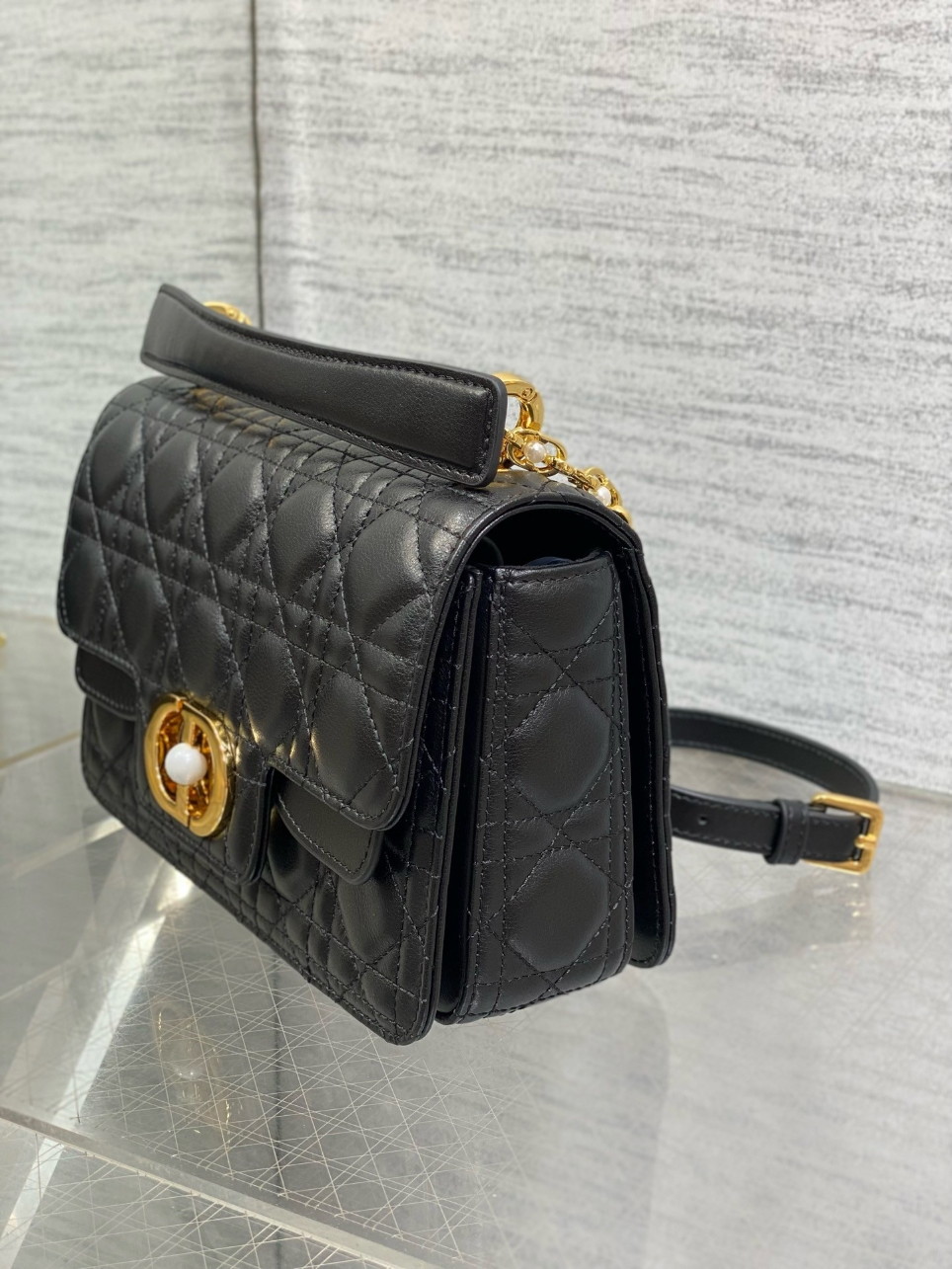 Dior Small Jolie Top Handle Bag in Black Cannage Calfskin - Image 4