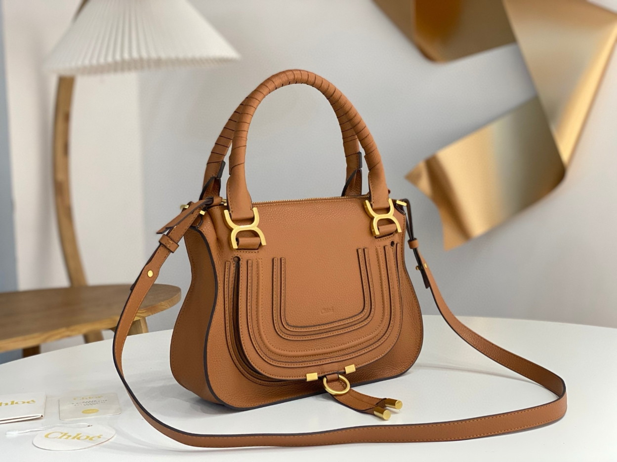 Chloe Marcie Small Double Carry Bag in Brown Grained Leather - Image 4
