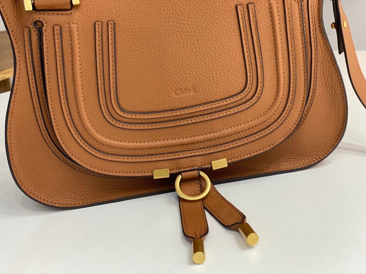 Chloe Marcie Small Double Carry Bag in Brown Grained Leather - Image 6
