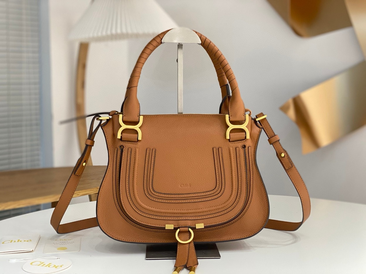 Chloe Marcie Small Double Carry Bag in Brown Grained Leather - Image 7