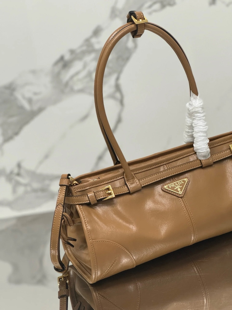 Prada Bonnie Medium Tote Bag in Brown Soft Leather - Image 3
