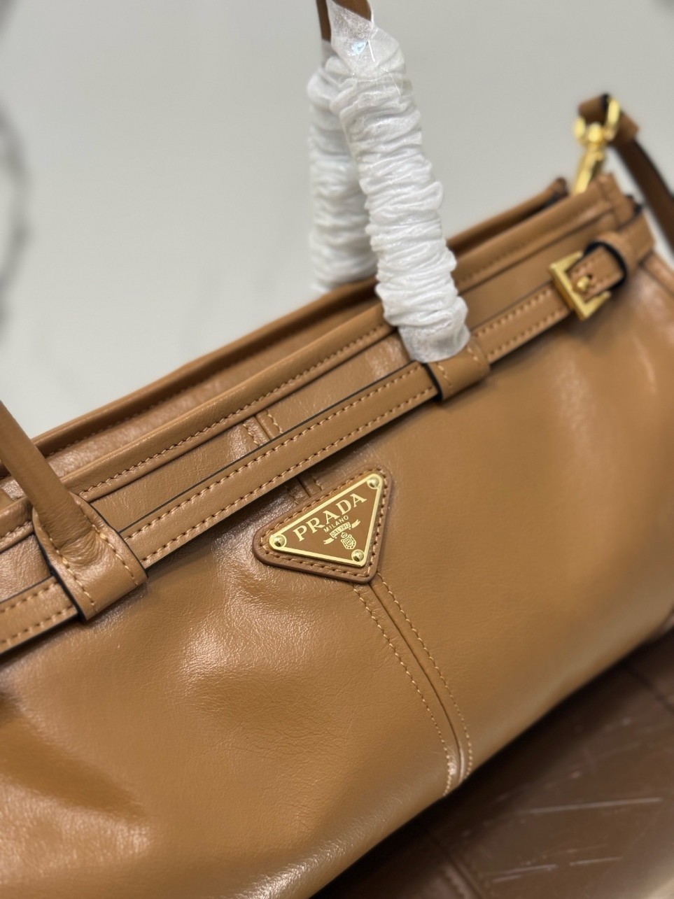 Prada Bonnie Medium Tote Bag in Brown Soft Leather - Image 4