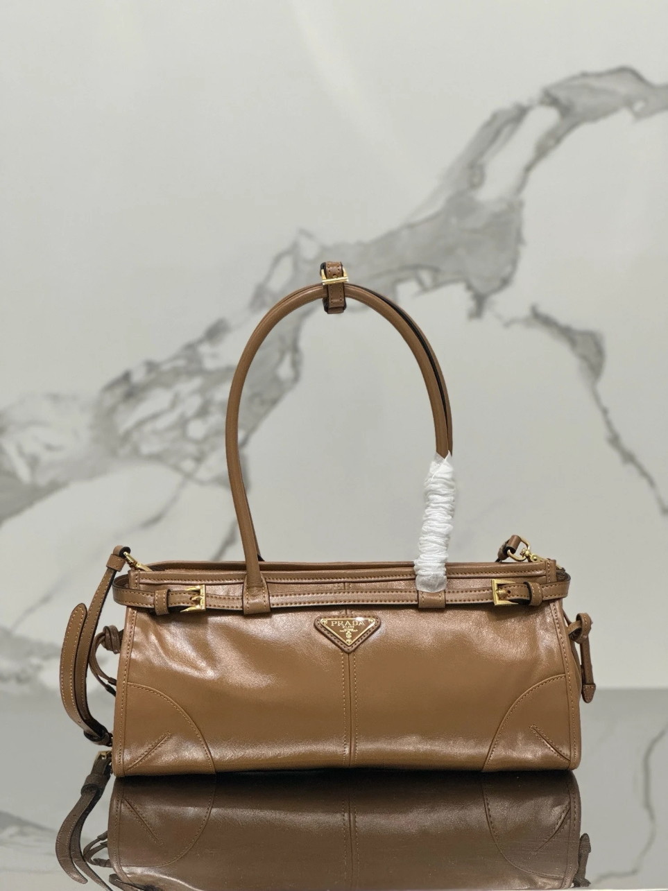 Prada Bonnie Medium Tote Bag in Brown Soft Leather - Image 5